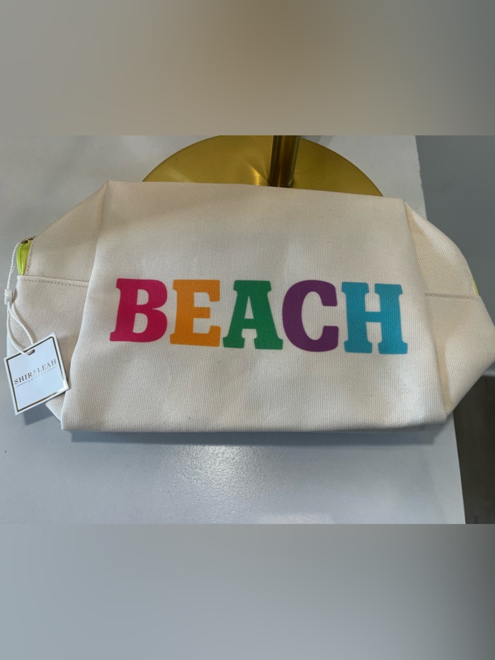 Shiraleah Cream Canvas Pouch with Neon Green Zipper